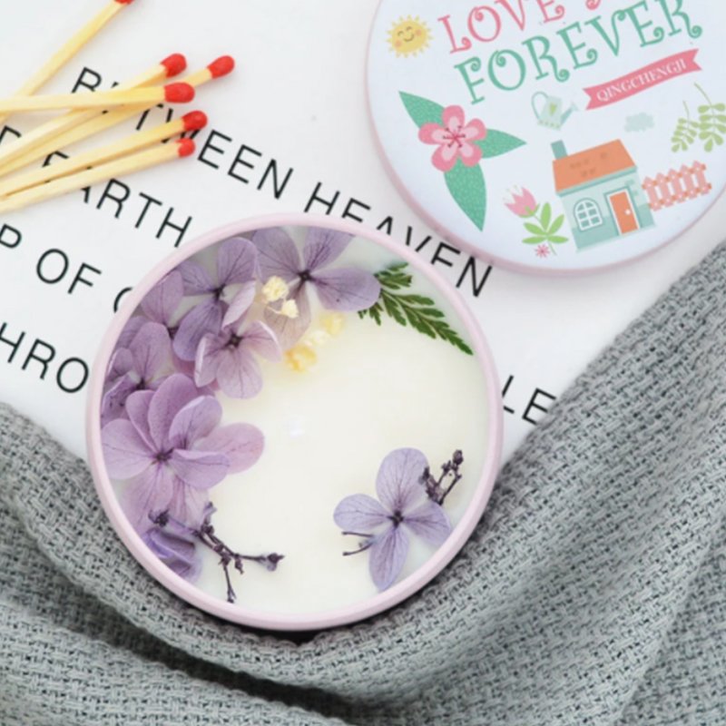 Luxury Decorative Wedding Custom Christmas Travel Tin Dried Flower Soy Scented Candle 2/3 wick scented candles