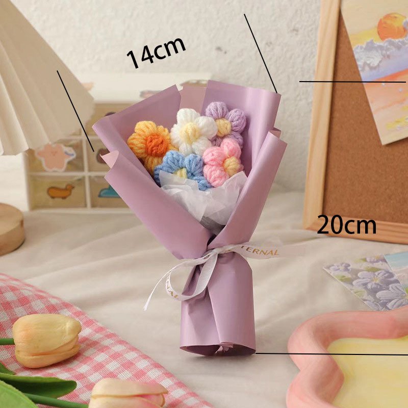 wholesale handmade high quality knitted cvc daisy flower yellow jacqu mini crochet flower bouquet