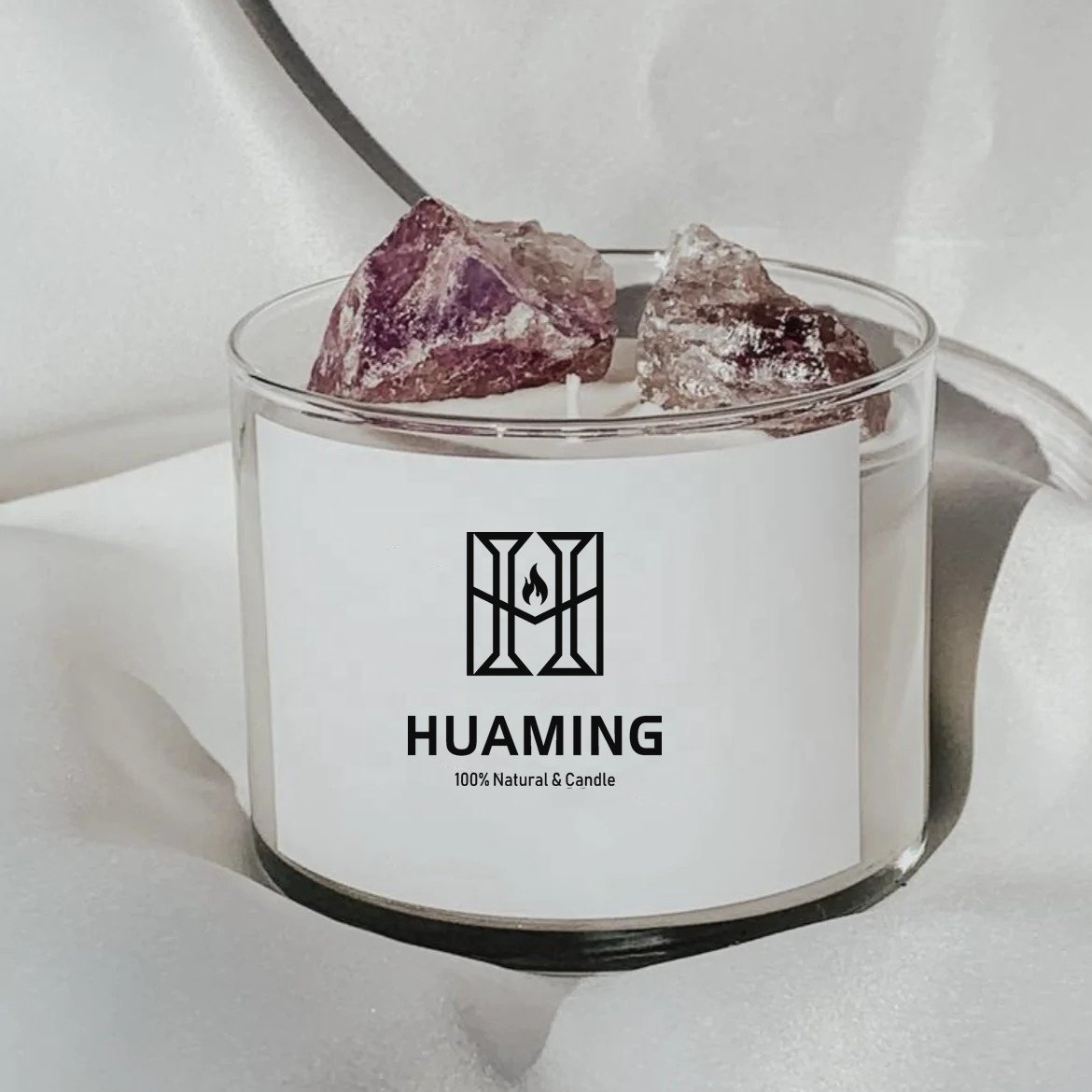 Huaming Custom Handmade Wooden Fragrance Chakra Candle Luxury Healing Gemstone Crystal Soy Wax Scented Candles with Dried Flower