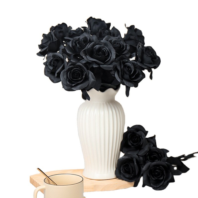 Black Single Rose Bouquet Halloween Horror Gothic dark series decorative flowers simulation