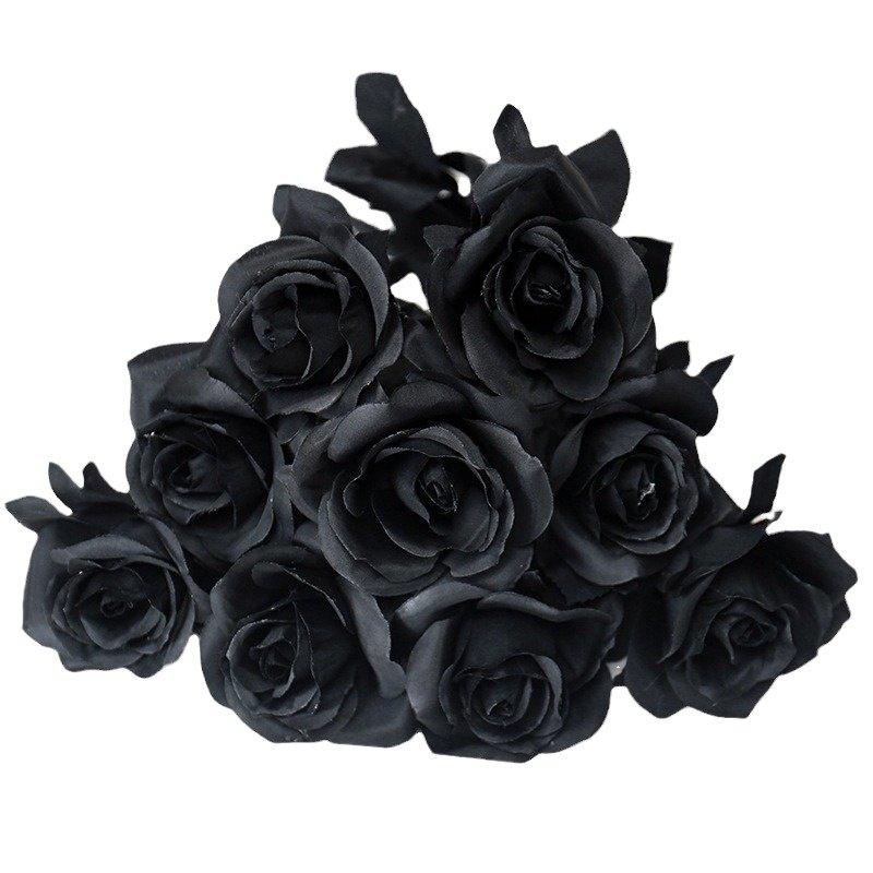 Black Single Rose Bouquet Halloween Horror Gothic dark series decorative flowers simulation