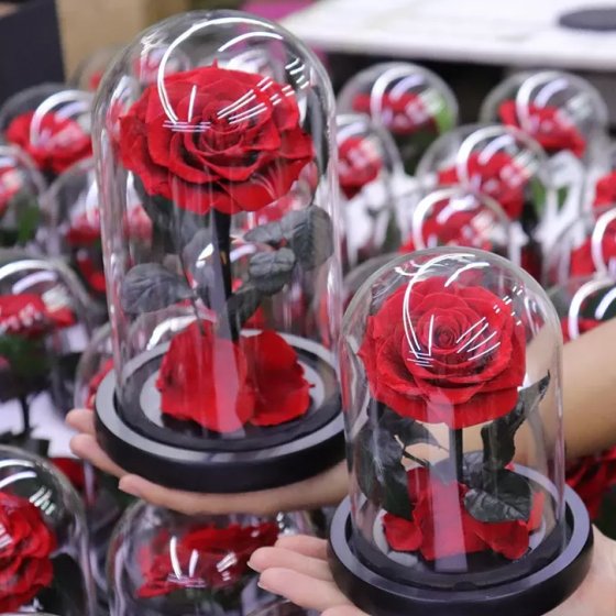 Wholesale Preserved Roses a Grade Glass Flowers with Gift Box for Valentine's Day Gifts Box Mother's Day Valentines Day 2pcs