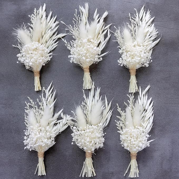 Mini Dried Flower Bouquet Boutonnieres Bunches Wedding Groomsmen Groom Buttonholes Pampas Grass Arrangement Boutonniere