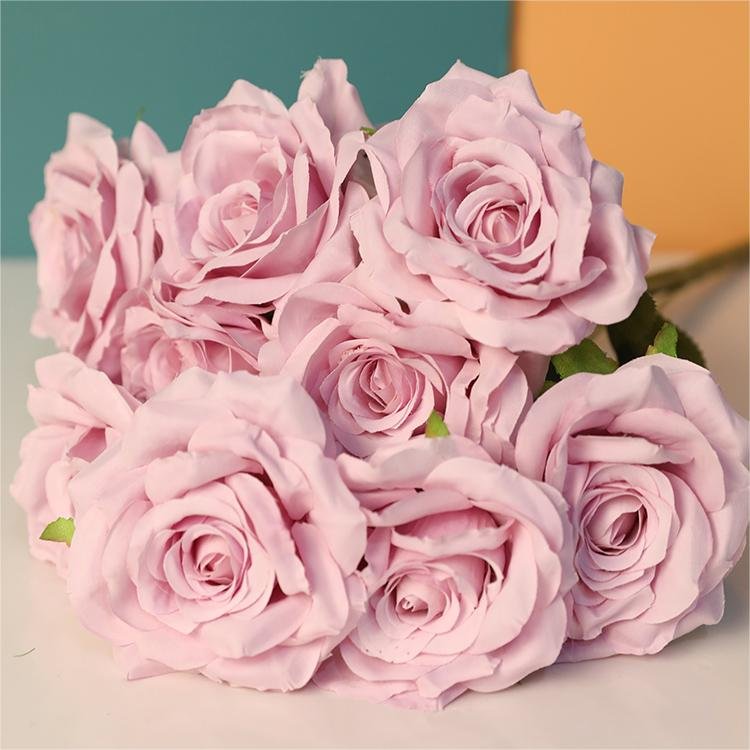 Hot Selling White 9 heads Rose Wholesale Price Artificial Flower Bouquet Silk Rose Wedding Decorative Bouquet