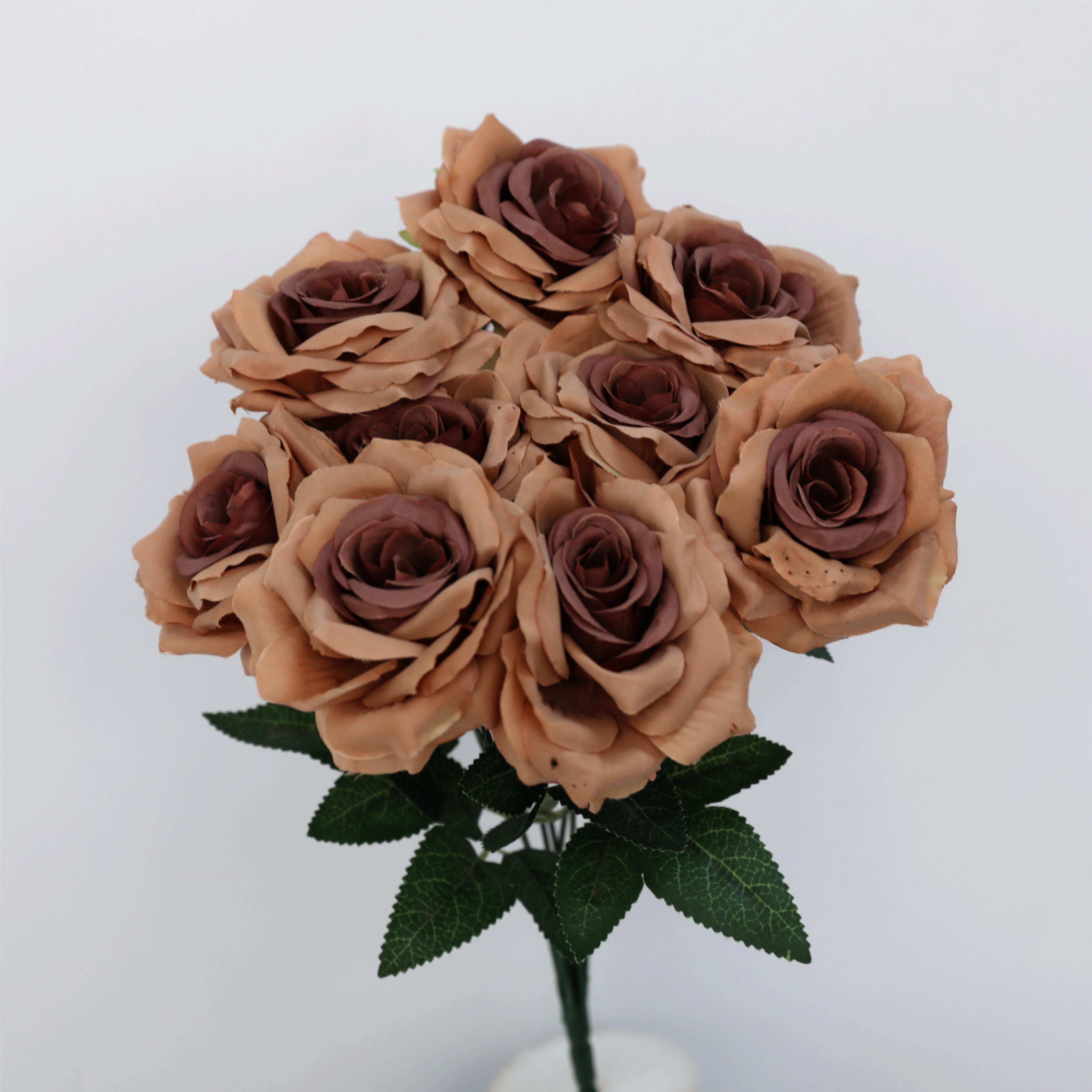 Hot Selling White 9 heads Rose Wholesale Price Artificial Flower Bouquet Silk Rose Wedding Decorative Bouquet