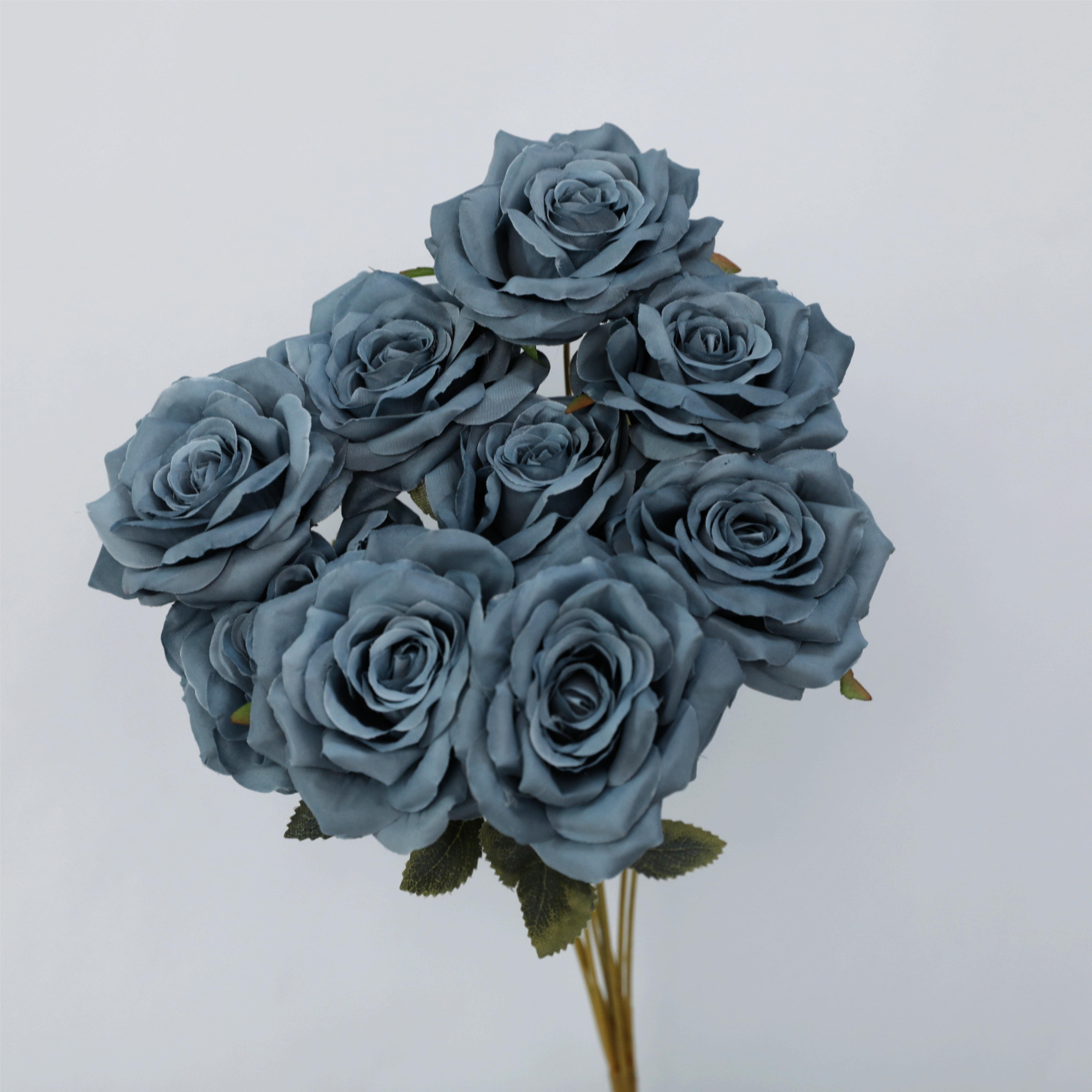 Hot Selling White 9 heads Rose Wholesale Price Artificial Flower Bouquet Silk Rose Wedding Decorative Bouquet