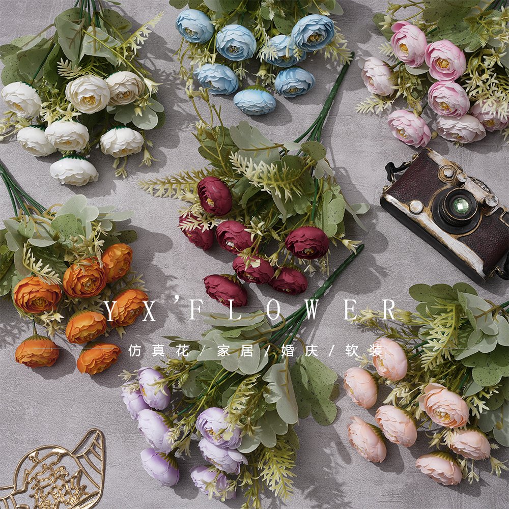 7 head tea rose small bundle tea pod cross-border foreign trade wholesale simulation flower Garden hotel soft silk flower