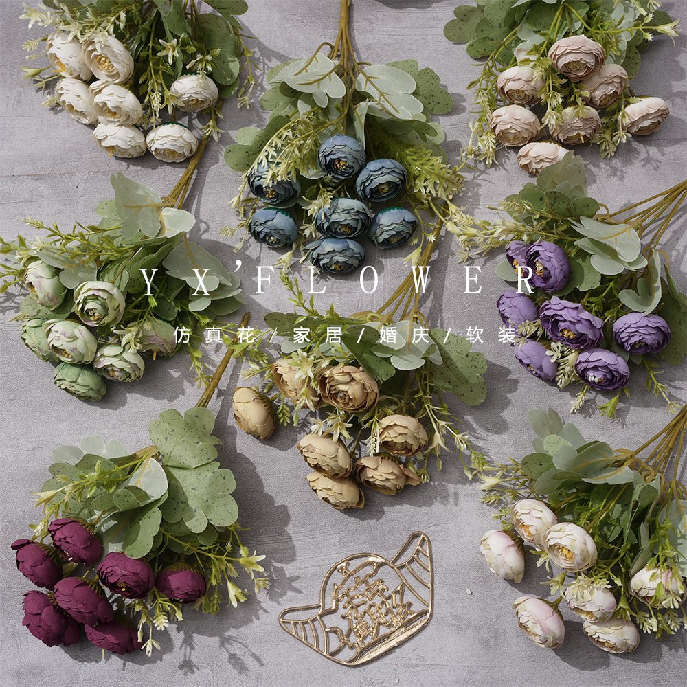 7 head tea rose small bundle tea pod cross-border foreign trade wholesale simulation flower Garden hotel soft silk flower