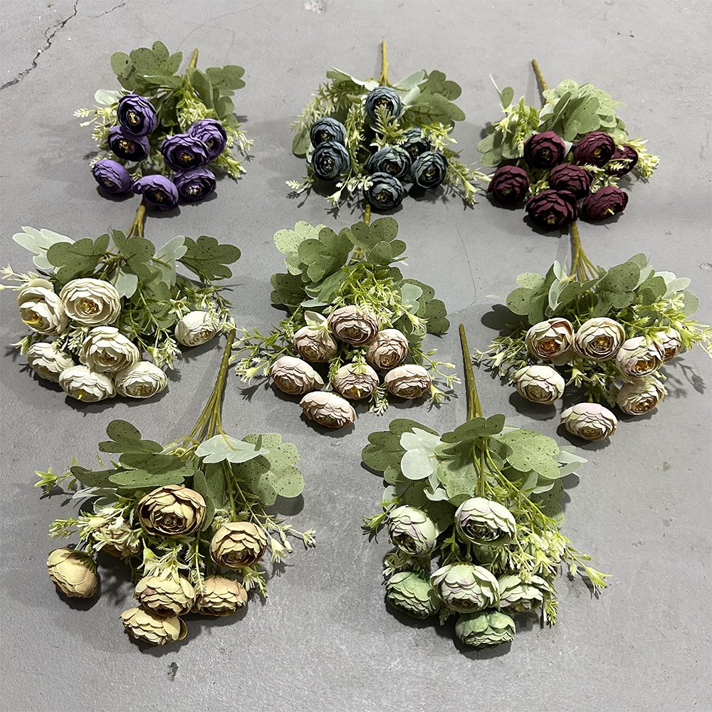 7 head tea rose small bundle tea pod cross-border foreign trade wholesale simulation flower Garden hotel soft silk flower