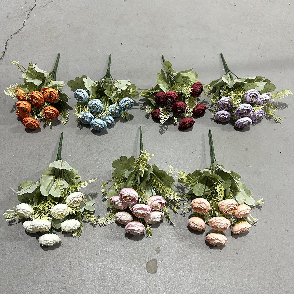 7 head tea rose small bundle tea pod cross-border foreign trade wholesale simulation flower Garden hotel soft silk flower