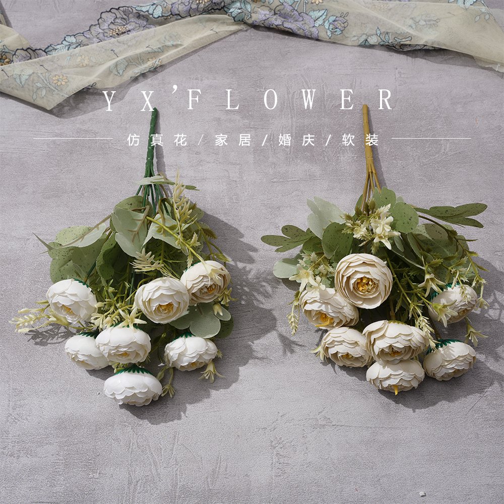 7 head tea rose small bundle tea pod cross-border foreign trade wholesale simulation flower Garden hotel soft silk flower