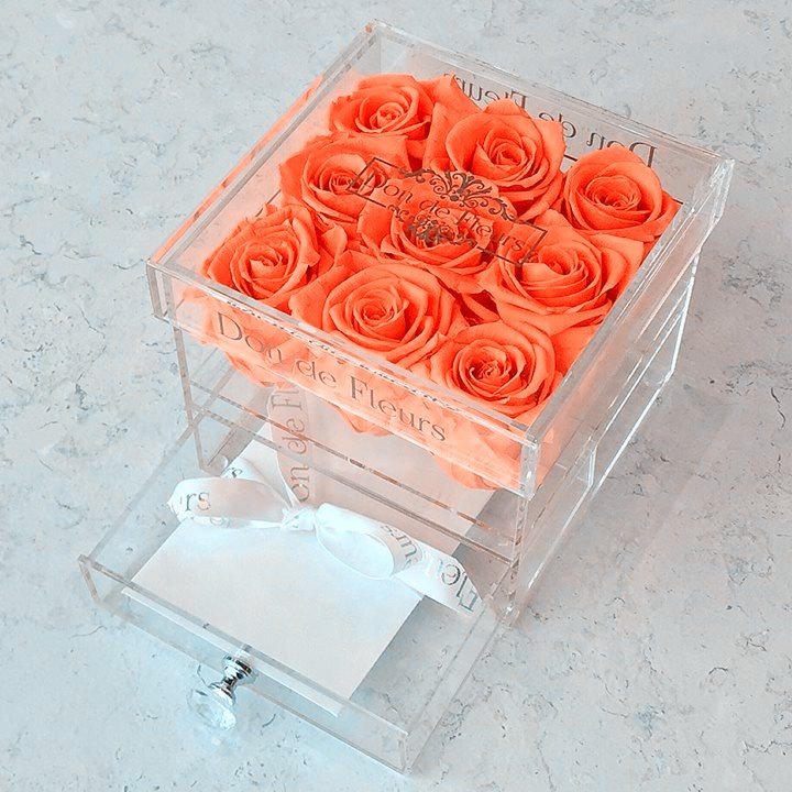 YYZ Wholesale Small Moq Luxury Acrylic Flower Rose Cylinder Clear Box Heart Velvet Packaging Gift Square Boxes Eternal Flower
