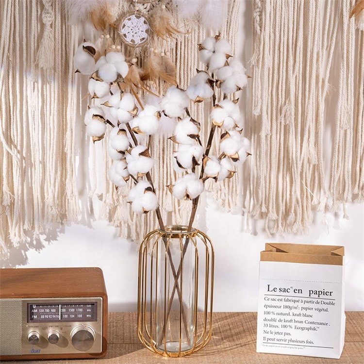 Hot Sale 10 Heads Natural Dried White Cotton Branches Flowers Floral Stems For Vase Home Wedding Decor