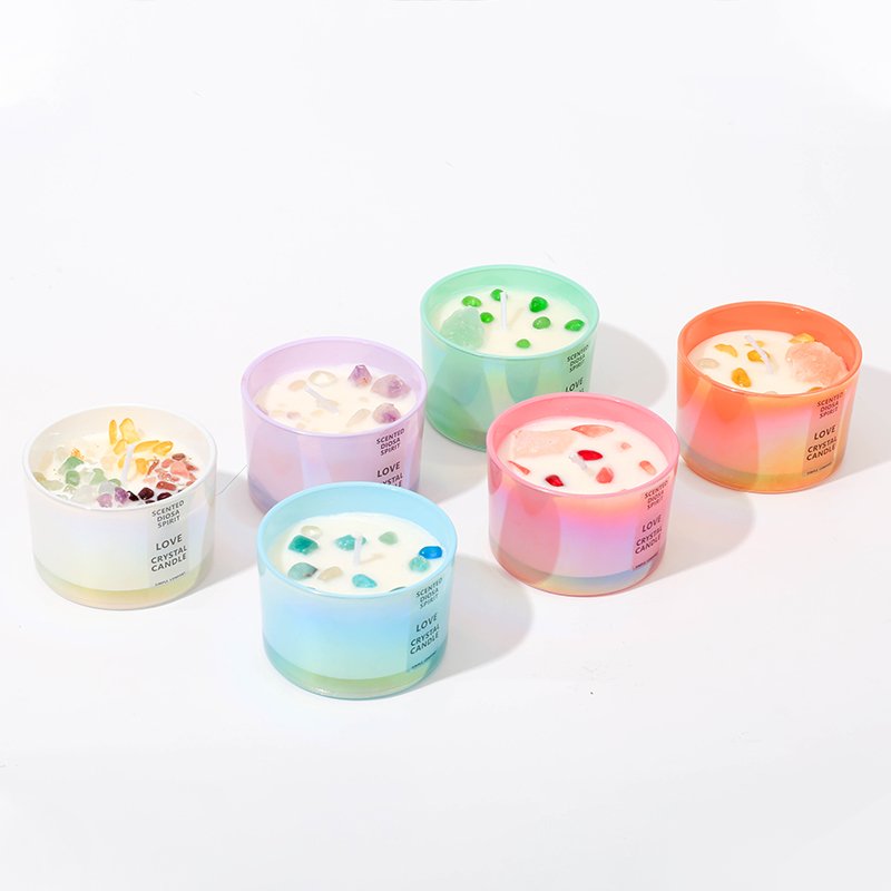 Crystal Stone Dried Flower Colorful Candle Cup Scented Candle Soy Wax Aromatherapy Candles Holiday Wedding Birthday Party Decor