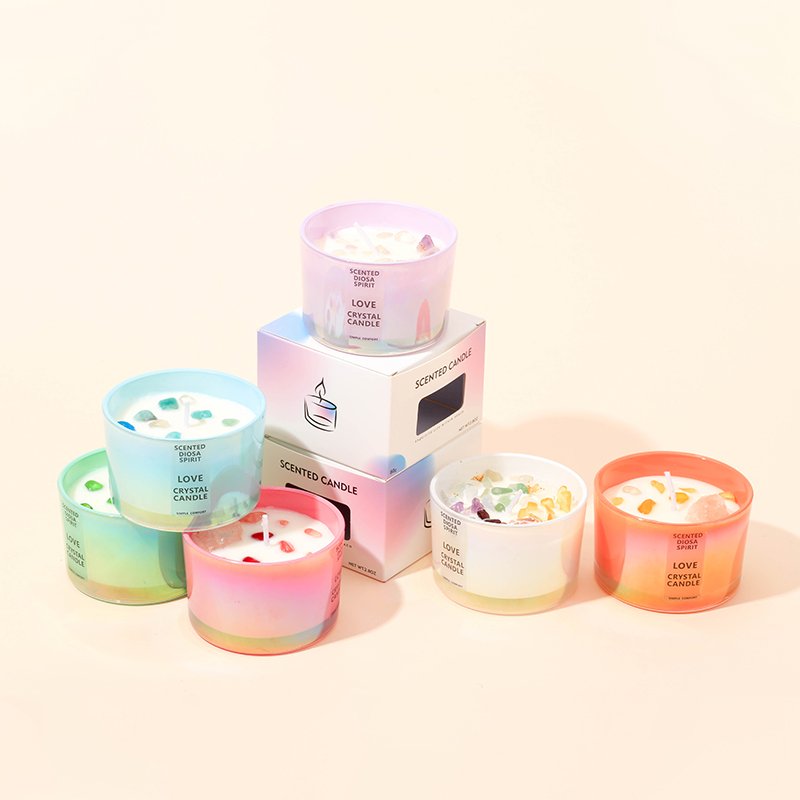Crystal Stone Dried Flower Colorful Candle Cup Scented Candle Soy Wax Aromatherapy Candles Holiday Wedding Birthday Party Decor