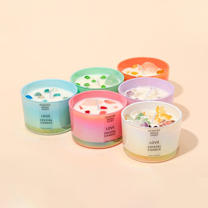 Crystal Stone Dried Flower Colorful Candle Cup Scented Candle Soy Wax Aromatherapy Candles Holiday Wedding Birthday Party Decor