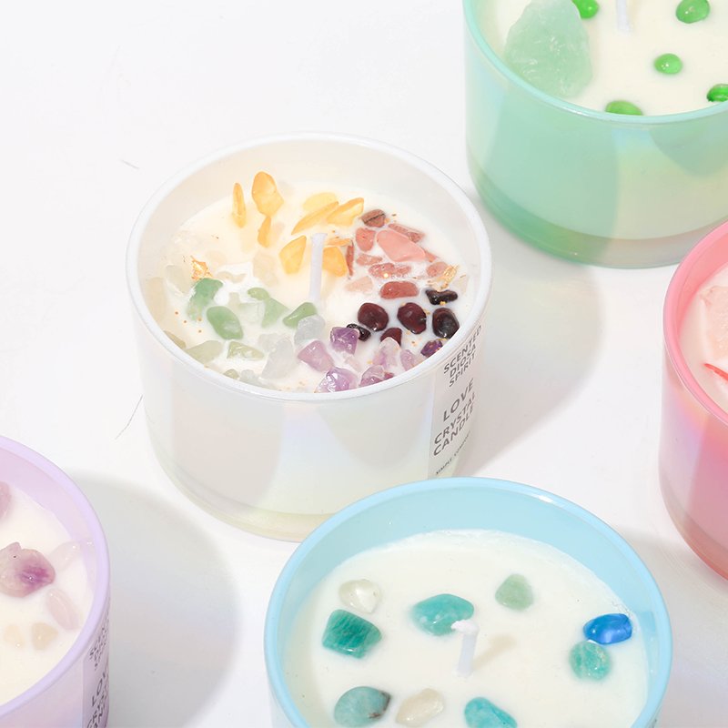 Crystal Stone Dried Flower Colorful Candle Cup Scented Candle Soy Wax Aromatherapy Candles Holiday Wedding Birthday Party Decor