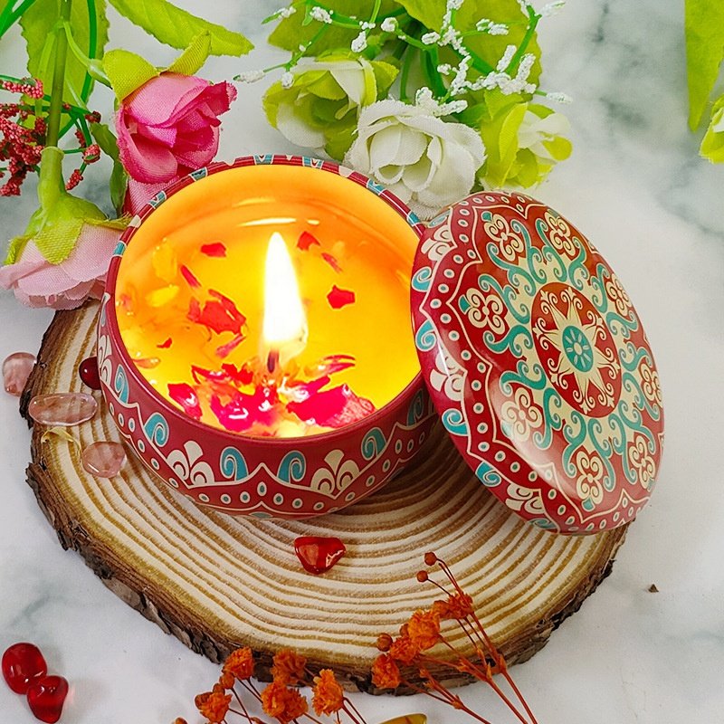 Free Sample wedding birthday gift box tinplate jar custom aromatherapy luxury fragrance dried flowers scented candle fragrance