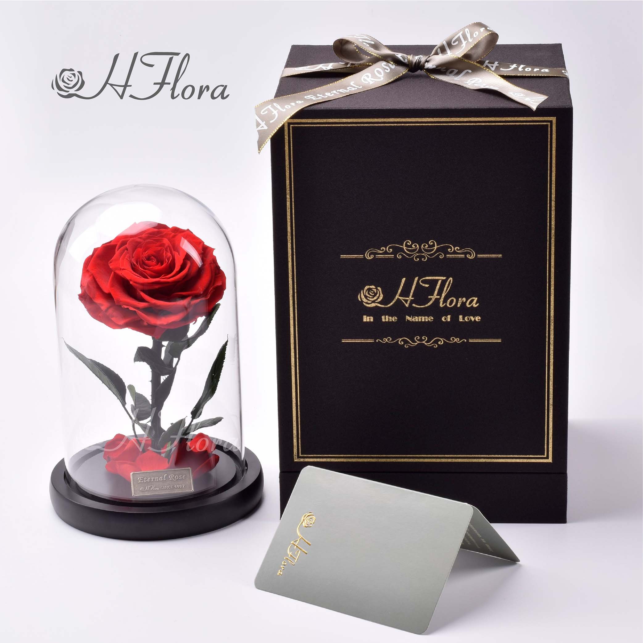 7.9 Inch tall wholesale Forever Eternal Preserved long stem natural Rose in delicate Glass Dome for Valentine