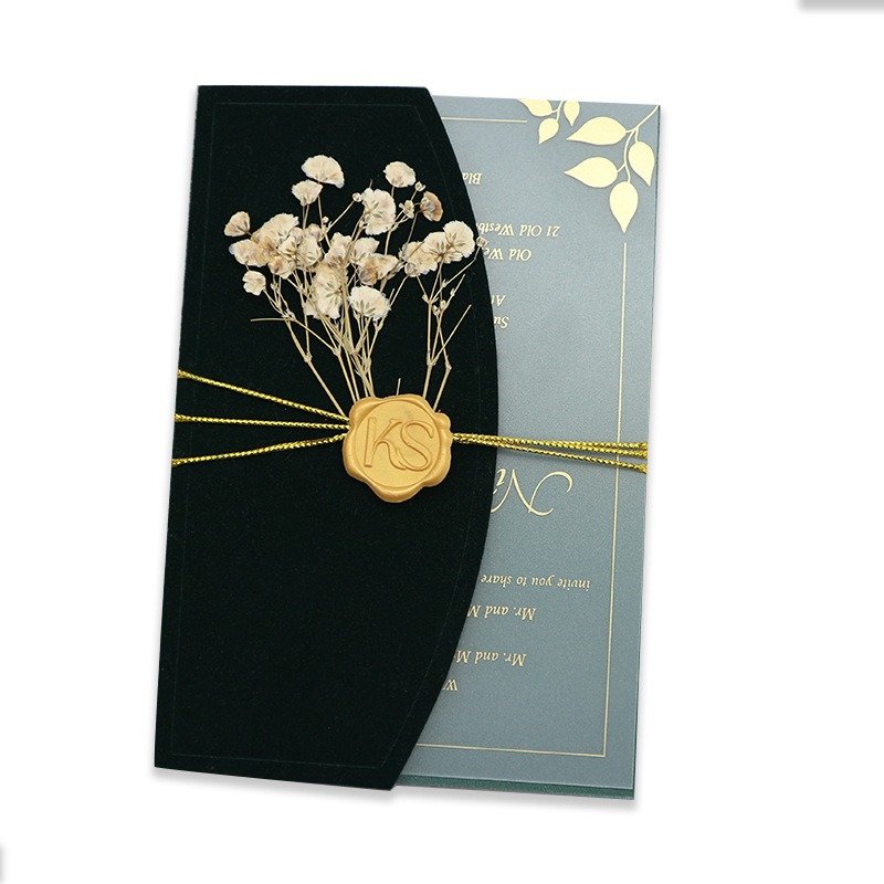 Civi Customized Acrylic Velvet Wedding Invitation Card Wedding Anniversary Dried Flower Greeting Card