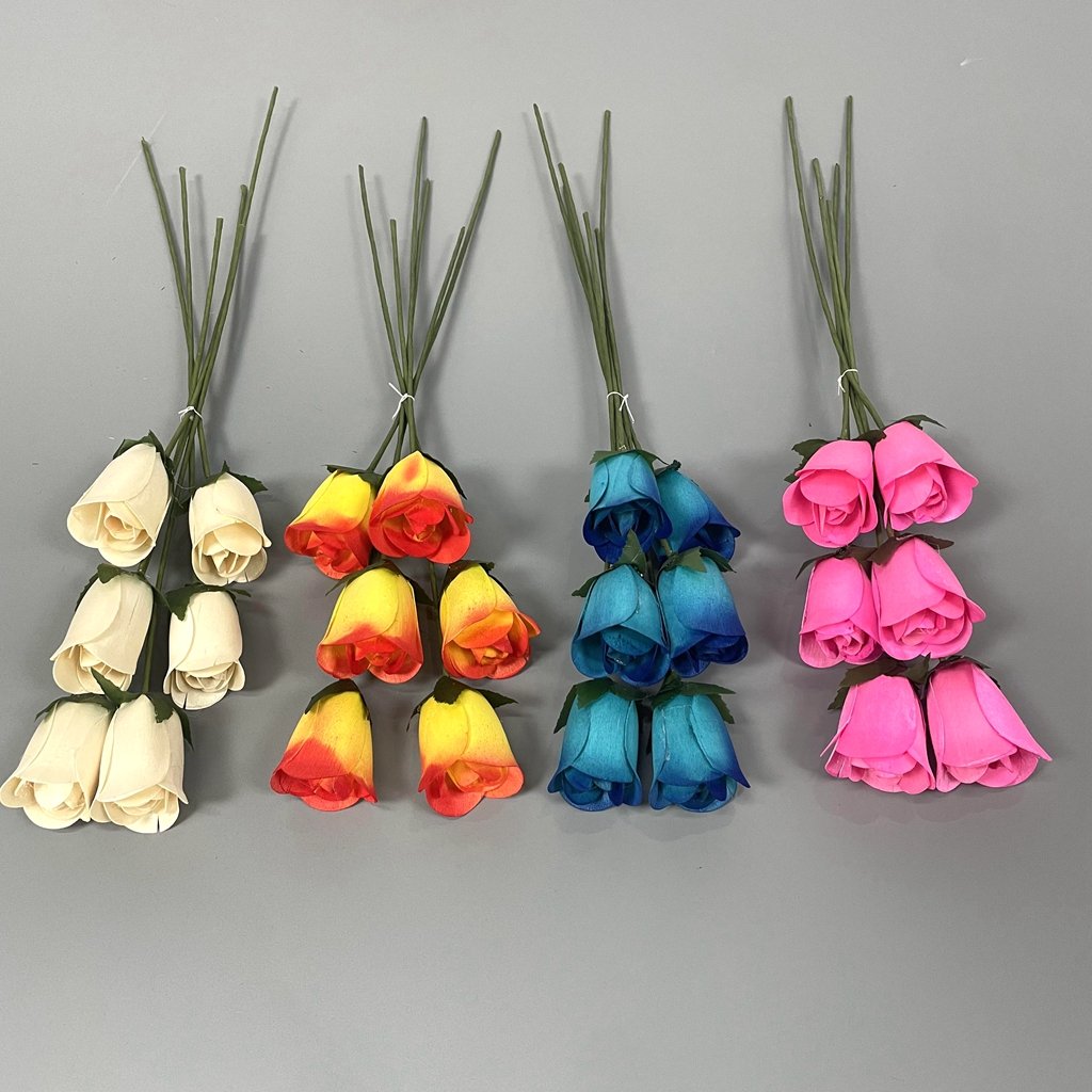 High Quality Hand Crafted Assorted Birch Half Open Wooden Rose Flower For Wedding Home Decoration