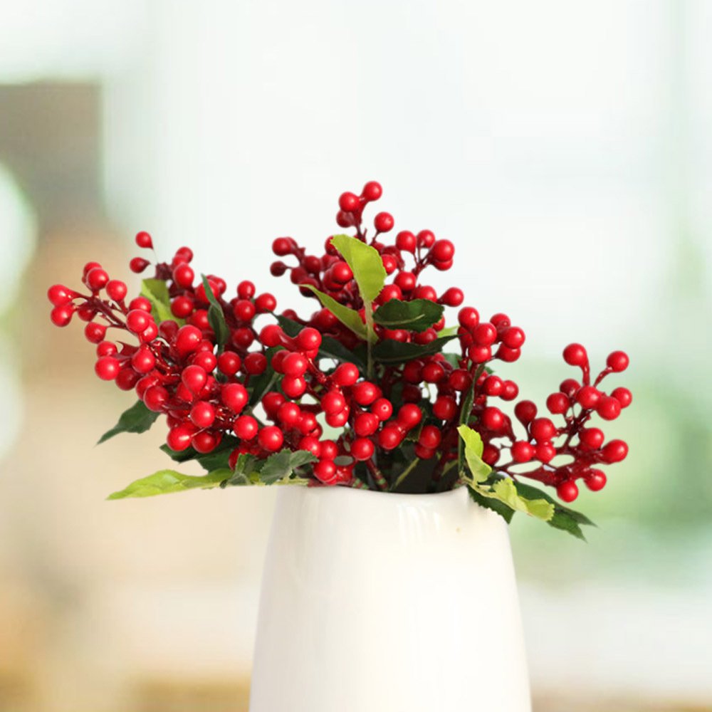 Christmas Ornaments Artificial Berry Pick Spray with Leaves Artificial Berries Home Decoration Simulation Flower