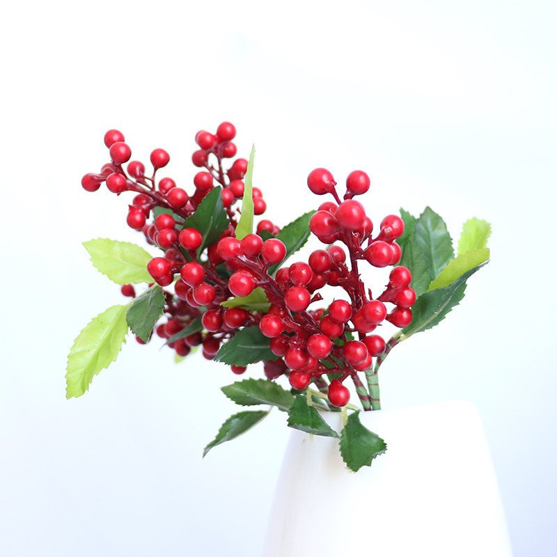 Christmas Ornaments Artificial Berry Pick Spray with Leaves Artificial Berries Home Decoration Simulation Flower