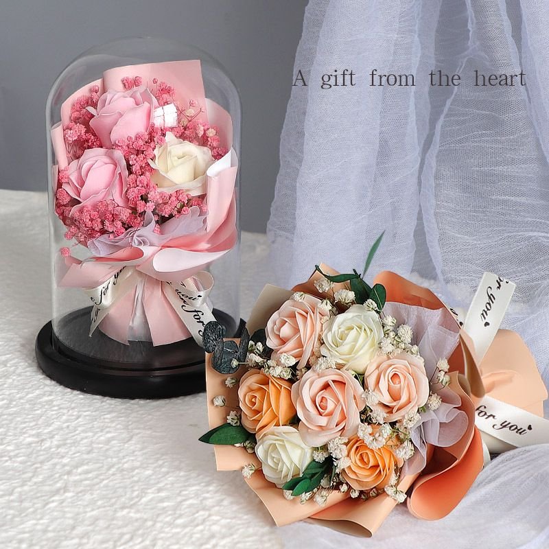 YX High Quality LED Light Decorated Preserved Roses in Glass Dome Mother's Day and Father's Day Gifts in Box Packaging