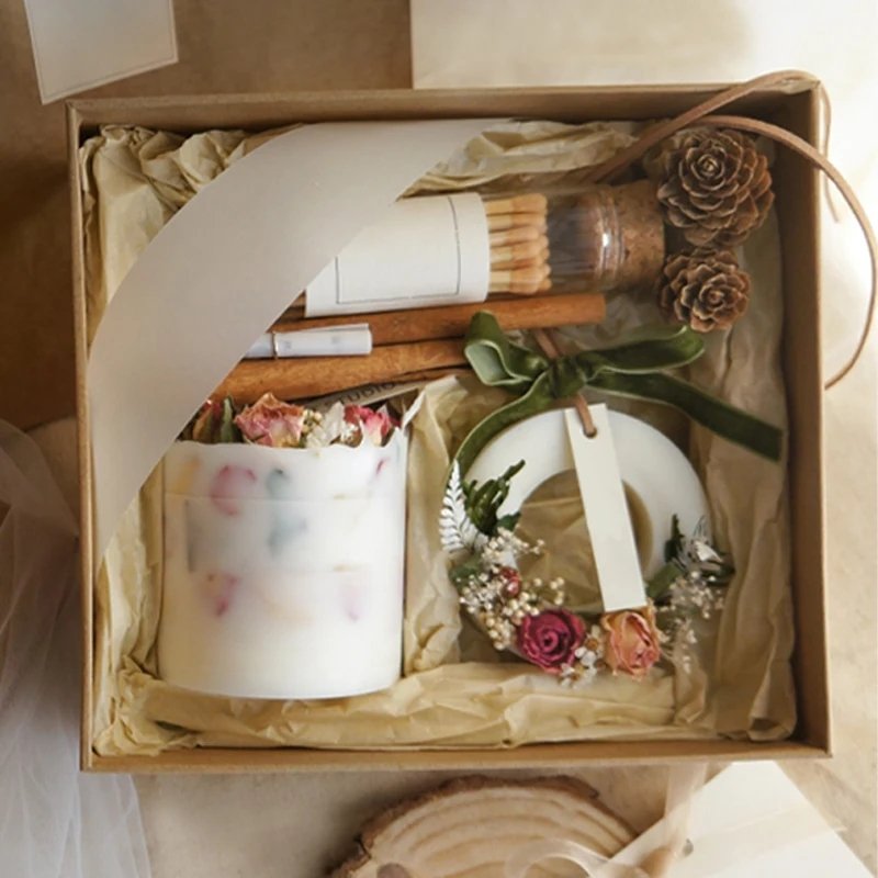 On Sale Luxury Handmade Soy Scented Candle Set Home Decoration Custom Handmade Dried Flower Soy Wax Candles