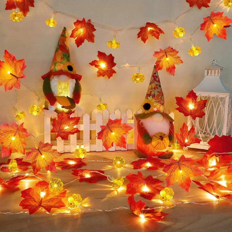 A79 Waterproof Battery Fall Decorations Fall Garland Maple Fall String Lights Decor Thanksgiving Halloween Decor