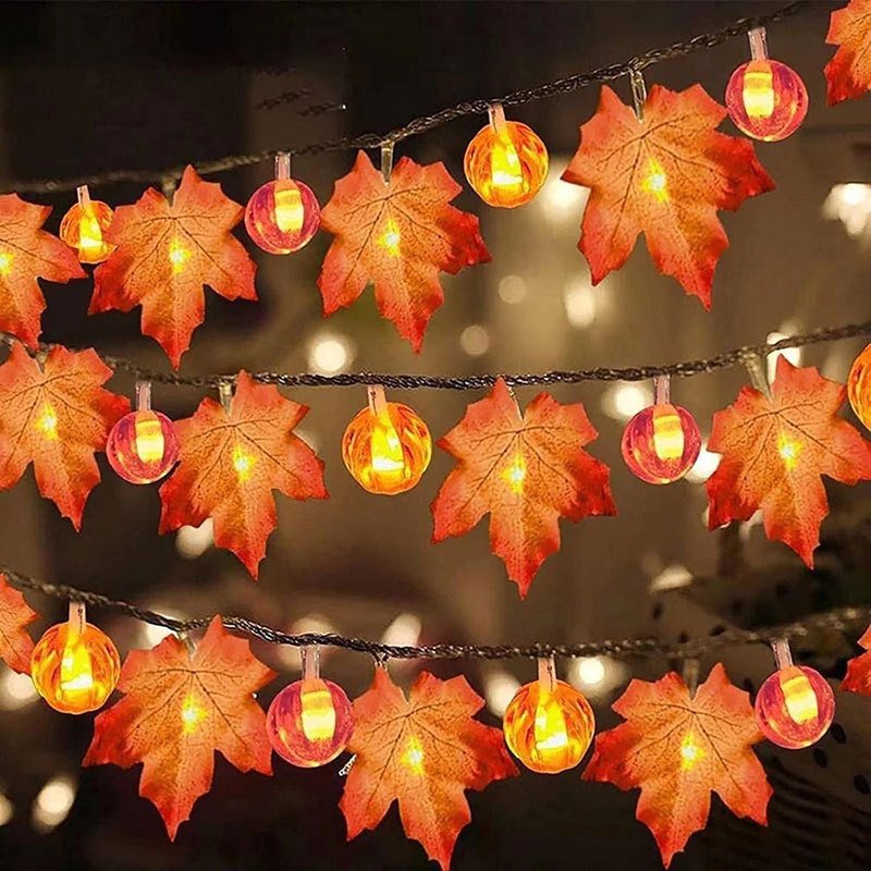 A79 Waterproof Battery Fall Decorations Fall Garland Maple Fall String Lights Decor Thanksgiving Halloween Decor