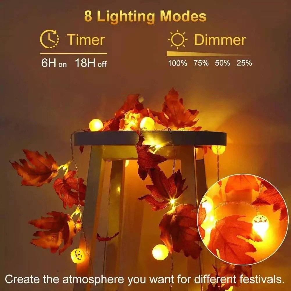 A79 Waterproof Battery Fall Decorations Fall Garland Maple Fall String Lights Decor Thanksgiving Halloween Decor