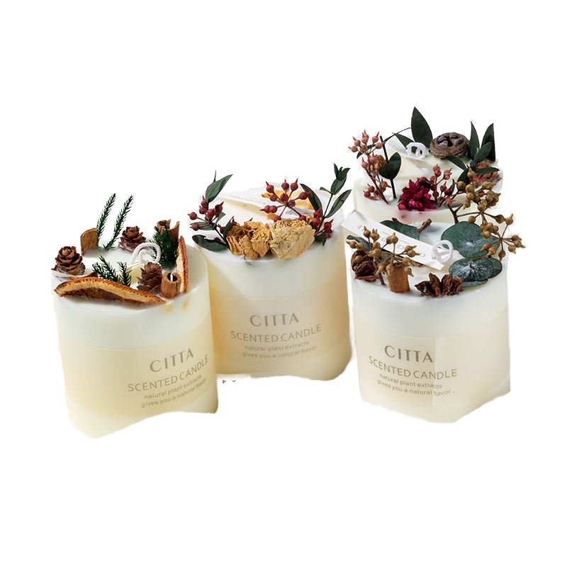 Hot Selling Handmade Candles Various Fragrance Scented Candles Dried Flower Candles White Home Decor Soy Wax for Wedding