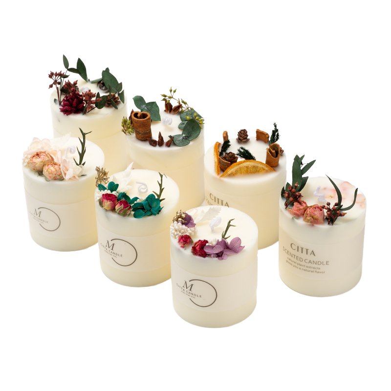 Hot Selling Handmade Candles Various Fragrance Scented Candles Dried Flower Candles White Home Decor Soy Wax for Wedding