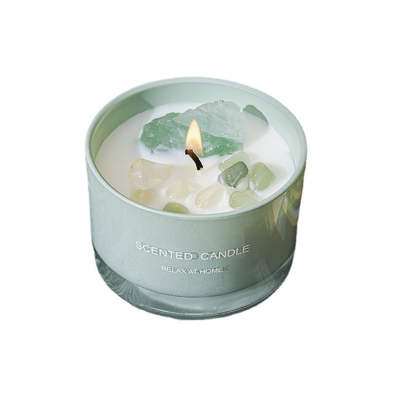 Best Seller Dried Flower Crystal Stone Soy Wax Aromatic Divination Healing Gem Scented Candle