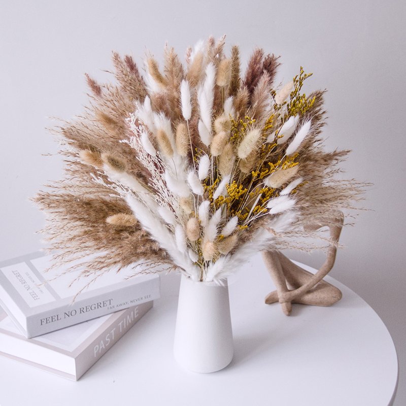 Boho Pampass Grass Bouquet Natural Dried Flower Branch Multicolor Fluffy Pampas Grass Decor Wedding Home Decoration Flowers
