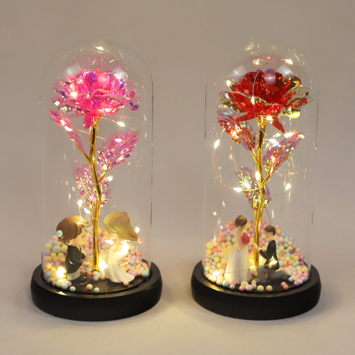 Galaxy Rose Artificial Flower in Glass Dome Forever Rose Cloche LED ornament for sale