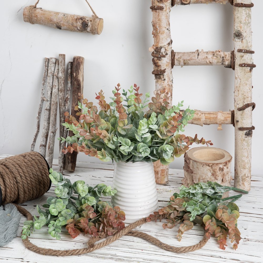 Wholesale Customized Indoor Artificial Plant Good Quality Plastic Green Dried Eucalyptus Stems Flowers for home decor Christmas