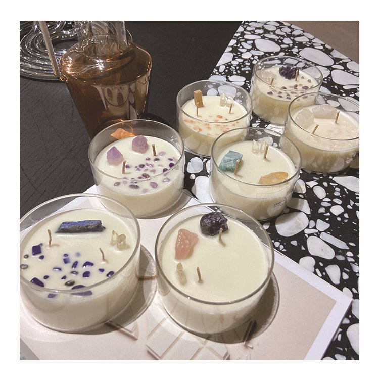 Handmade 100% Soy Wax Scented Candle Luxury Glass Candle Healing Custom Dried Flower Crystal Scented Soy Wax Candle Gift Set