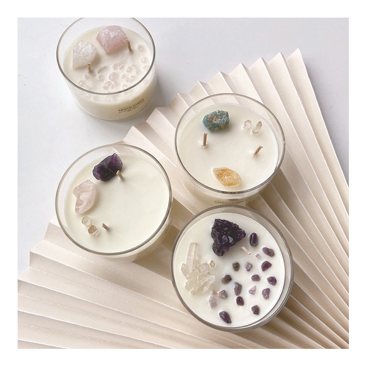 Handmade 100% Soy Wax Scented Candle Luxury Glass Candle Healing Custom Dried Flower Crystal Scented Soy Wax Candle Gift Set