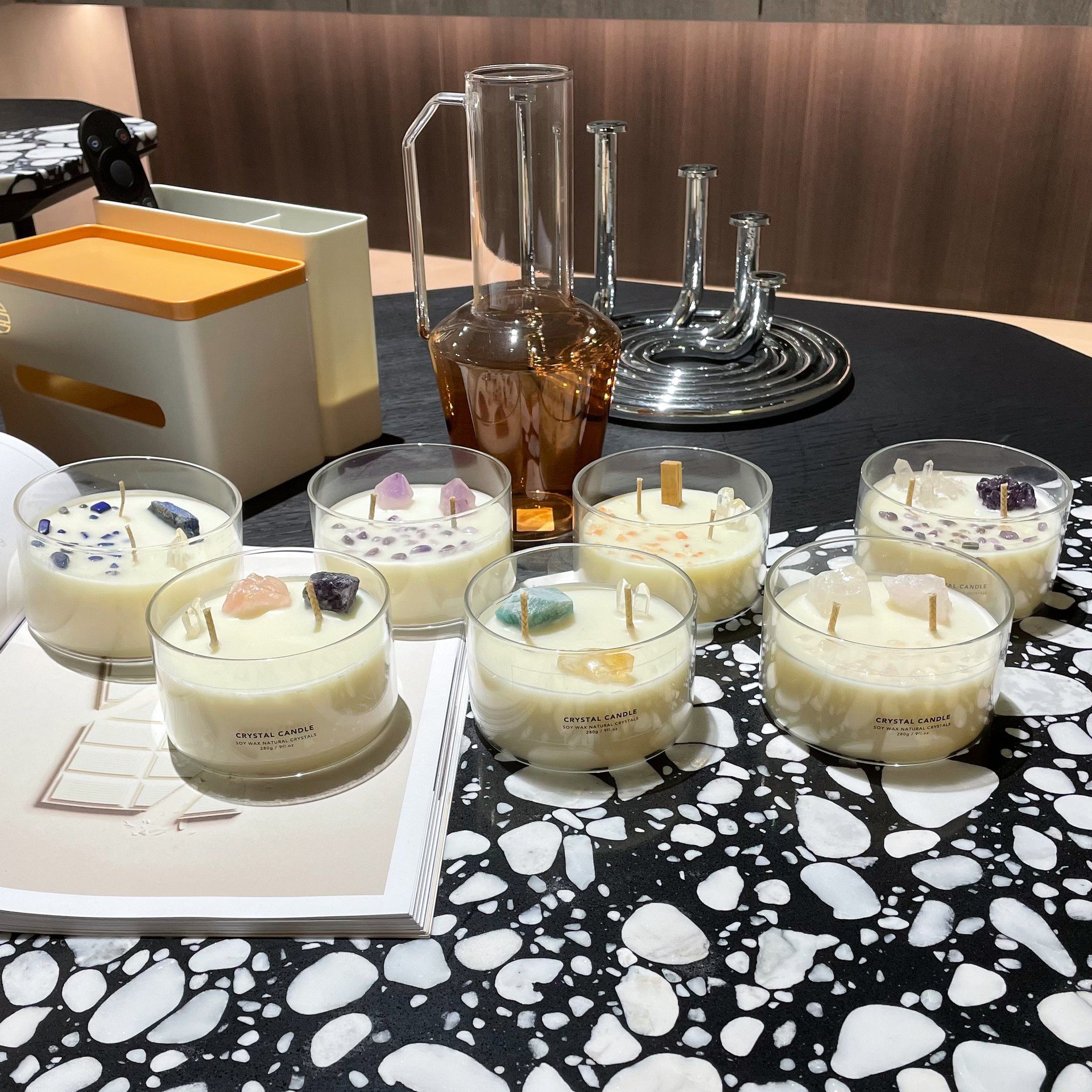 Handmade 100% Soy Wax Scented Candle Luxury Glass Candle Healing Custom Dried Flower Crystal Scented Soy Wax Candle Gift Set
