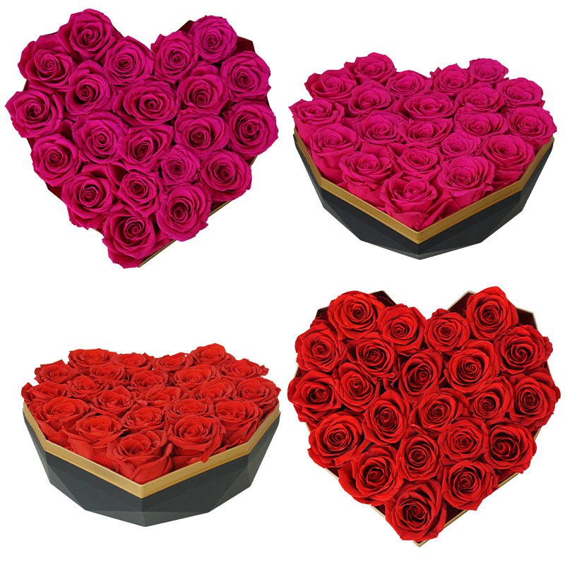 Natural Rose Preserved Roses In High Quality Heart Gift Box For Preserved Flower Bouquet Wedding Gift