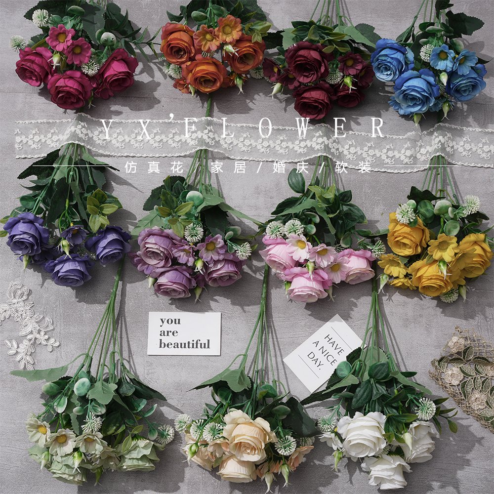 Rose combination small bunch rose rose vintage interior beauty Chen decoration silk flower hotel photography simulation flower