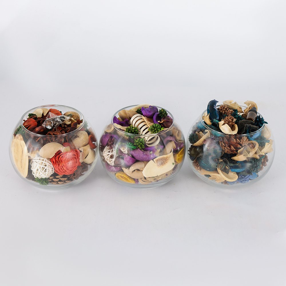 AROMA HOME Round Shape Glass Holder Decorative Bathroom Air Freshener Dried Flower Cotton Husk Fragrance Eternal Potpourri