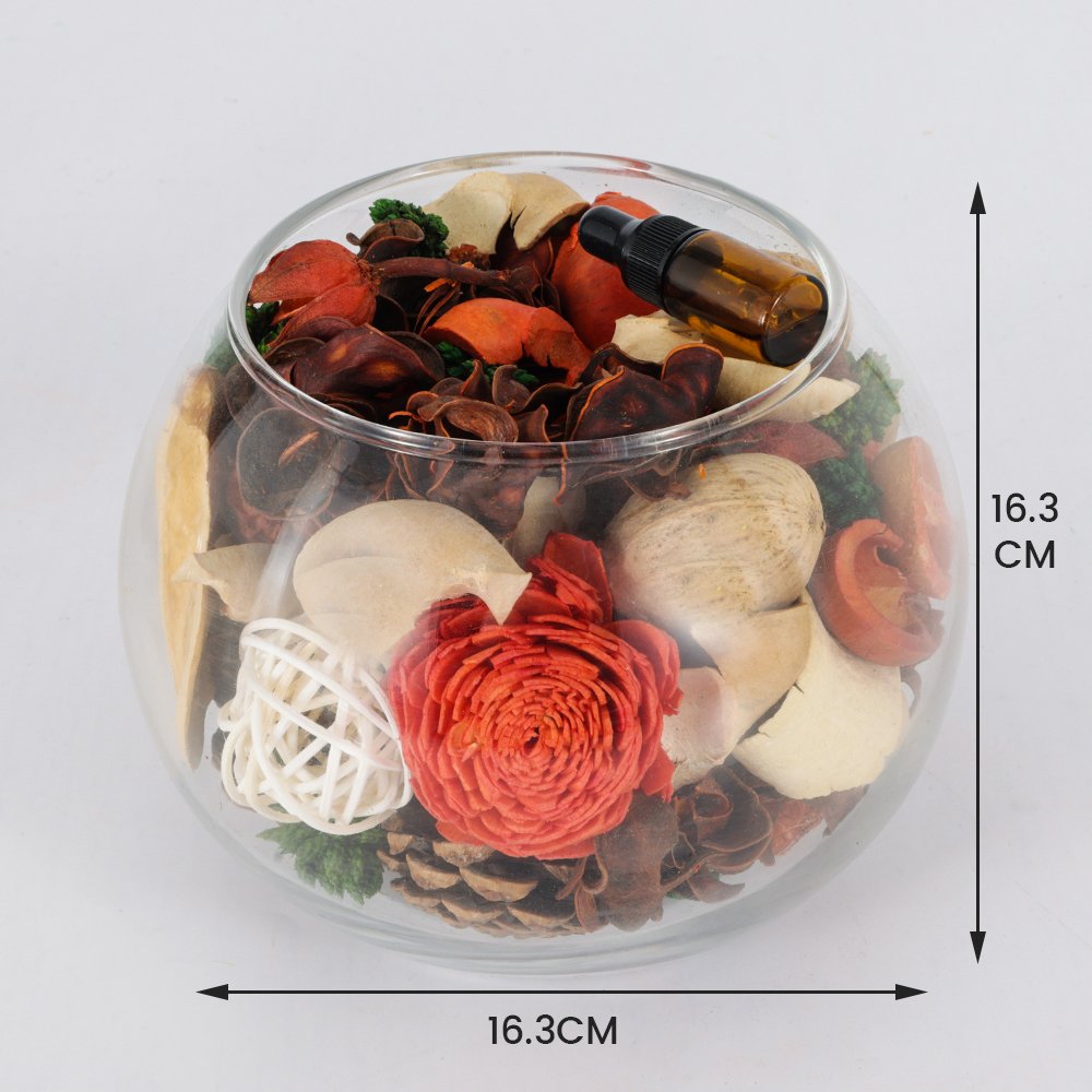 AROMA HOME Round Shape Glass Holder Decorative Bathroom Air Freshener Dried Flower Cotton Husk Fragrance Eternal Potpourri
