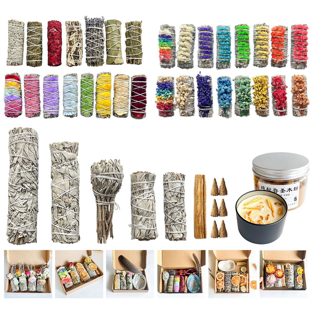 Organic California White Sage Smudge Sticks Palo Santo Dragon Blood Sage Incense Cone Smudging Kit For Cleansing & Protection