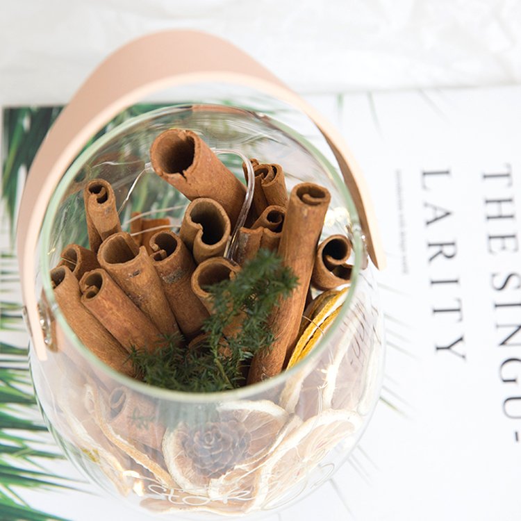 Multiple Scented Dried Plants Cinnamon Lemon Pine Cone Glass Vase