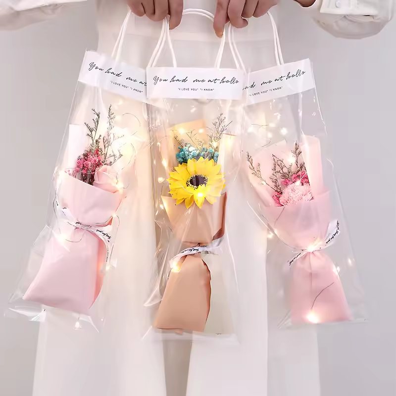 Wholesale Festival Gift led Dried Flower Bouquet With Lamp Valentine's Day Gift Soap Flower Gift Bag