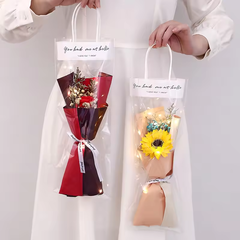 Wholesale Festival Gift led Dried Flower Bouquet With Lamp Valentine's Day Gift Soap Flower Gift Bag
