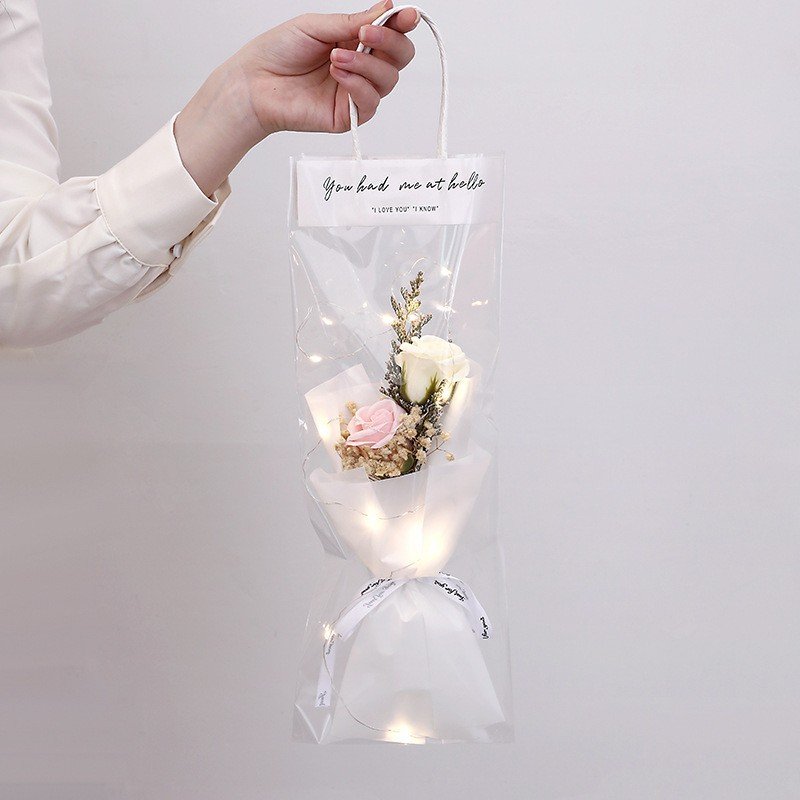 Wholesale Festival Gift led Dried Flower Bouquet With Lamp Valentine's Day Gift Soap Flower Gift Bag
